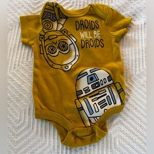Star Wars Bentex Yellow Baby Onesie 0-3 months Droids‎ R2-D2 C-3PO EUC